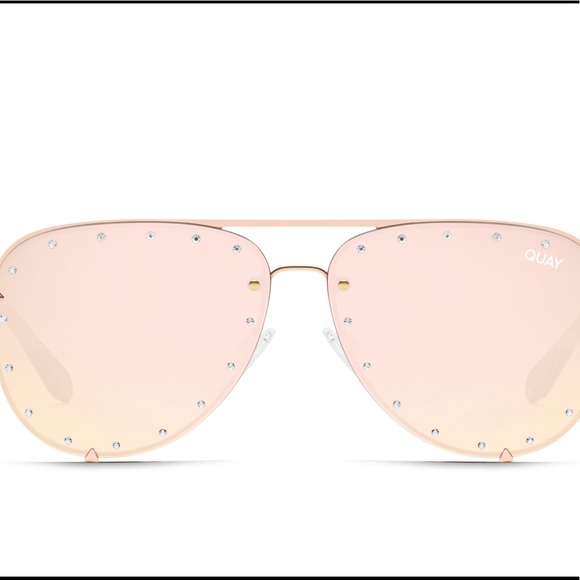 Quay Australia Accessories - Quay Australia High Key Rhinestone Oversized 55mm Sunglasses in Rose